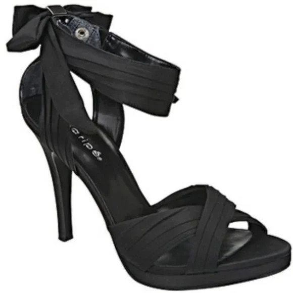 Maripe Shoes Maripe Black Mallard Bow Ankle Strap Stiletto
